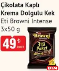 ETİ BROWNİ INTENSE ÇİKOLATA KAPLI KREMA DOLGULU KEK 3X50 G